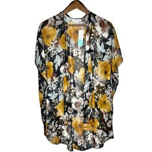 Stitch Fix Emory Park Caley Open Front Woven Floral Kimono Black and Yellow NWOT